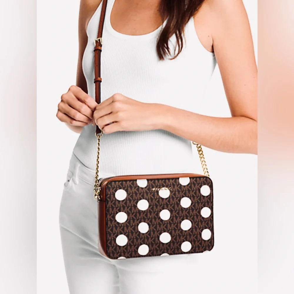 Jet Set Large Polka Dot Signature Logo Michael Kors Crossbody Bag - Picture 3 of 9